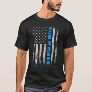 Camiseta Bandeira Americana Em Abril Vestimos Autismo Azul