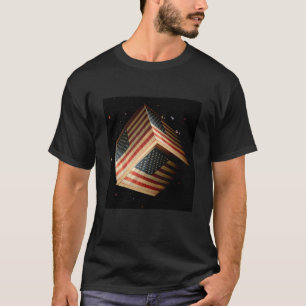 Camiseta Bandeira Americana em Cubo Flutuando no Espaço
