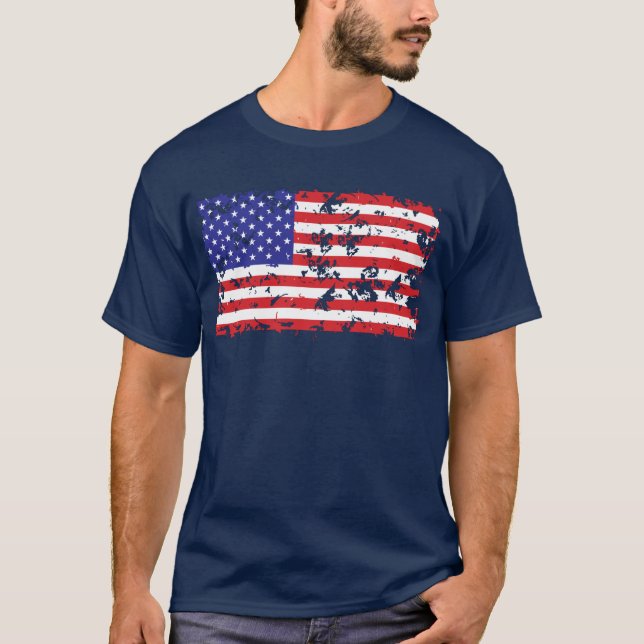 Camiseta Bandeira Americana em Padrão Desapontado (Frente)