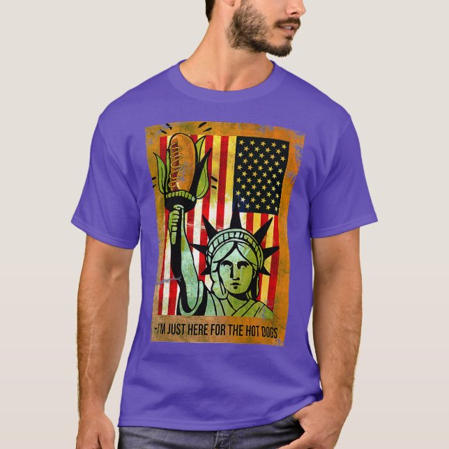 Camiseta Bandeira Americana Engraçada Aqui Para Cães Quente (Frente)