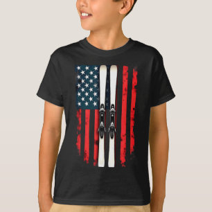 Camiseta bandeira americana esqui alpino esquiador bandeira