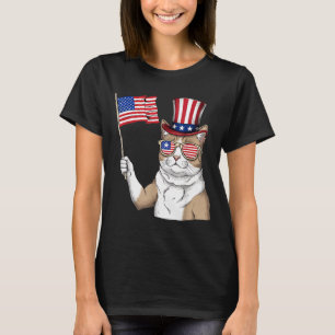 Camiseta Bandeira Americana EUA Vermelha Branca Azul Gato P