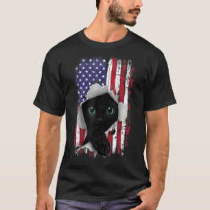 Camiseta Bandeira Americana EUA Vintage Rasgada Gato Preto