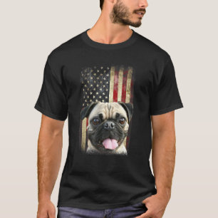 Camiseta Bandeira Americana Face de Pug Engraçada Cachorro