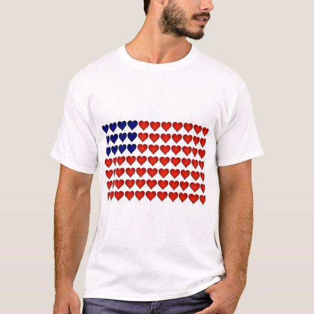 Camiseta Bandeira americana feita dos corações (Frente)