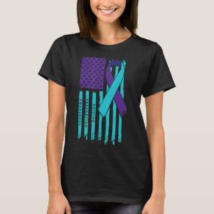 Camiseta Bandeira Americana Fita Suicídio Sensibilização Cu