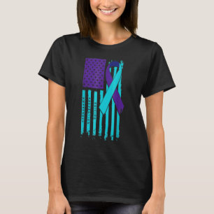 Camiseta Bandeira Americana Fita Suicídio Sensibilização Cu