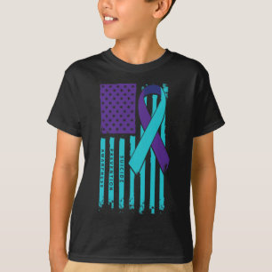 Camiseta Bandeira Americana Fita Suicídio Sensibilização Cu