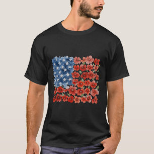Camiseta Bandeira Americana Flor Retro Usa Patriótica 4 De