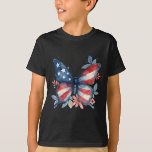 Camiseta Bandeira Americana Floral Borboleta EUA 4 De Julho