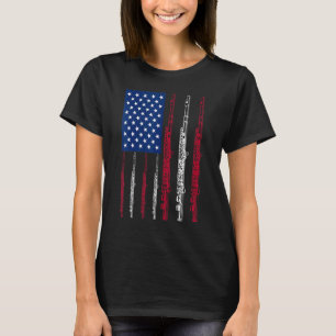 Camiseta Bandeira Americana Flute Player 4 De Julho Homens