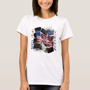 Camiseta Bandeira americana, fogos-de-artifício, estátua 