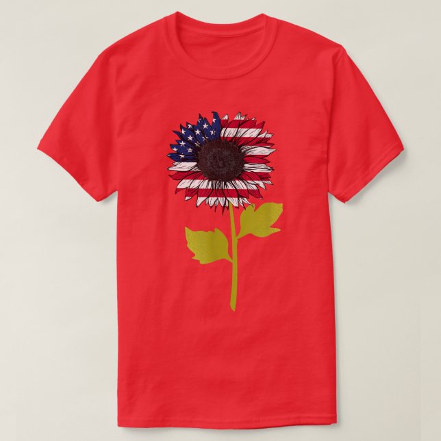 Camiseta Bandeira Americana Girassol 4º de julho Independên (Frente do Design)
