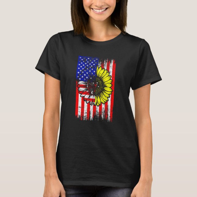 Camiseta Bandeira Americana Girassol Patriótico 4º De Julho (Frente)