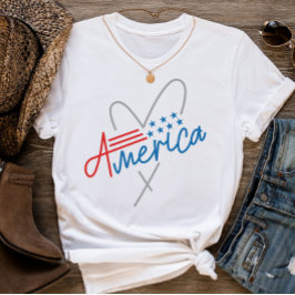 Camiseta Bandeira Americana Gráfica de Texto Mínimo 4 de ju