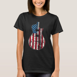 Camiseta Bandeira Americana Guitarra Musicista Em Descanso