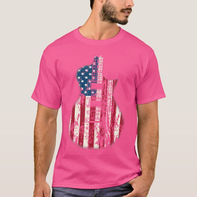 Camiseta Bandeira Americana Guitarra Musicista Em Descanso (Frente)