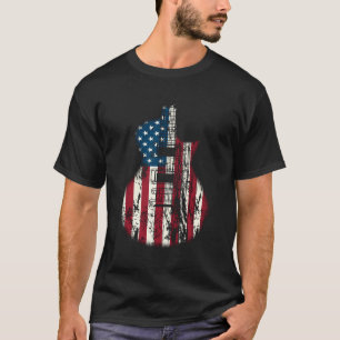 Camiseta Bandeira Americana Guitarra Musicista Em Descanso