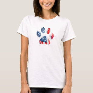 Camiseta Bandeira Americana Impressão de Pata de Cachorro P