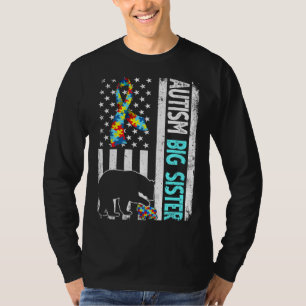 Camiseta Bandeira Americana Incomodada Autismo Urso Irmã Gr
