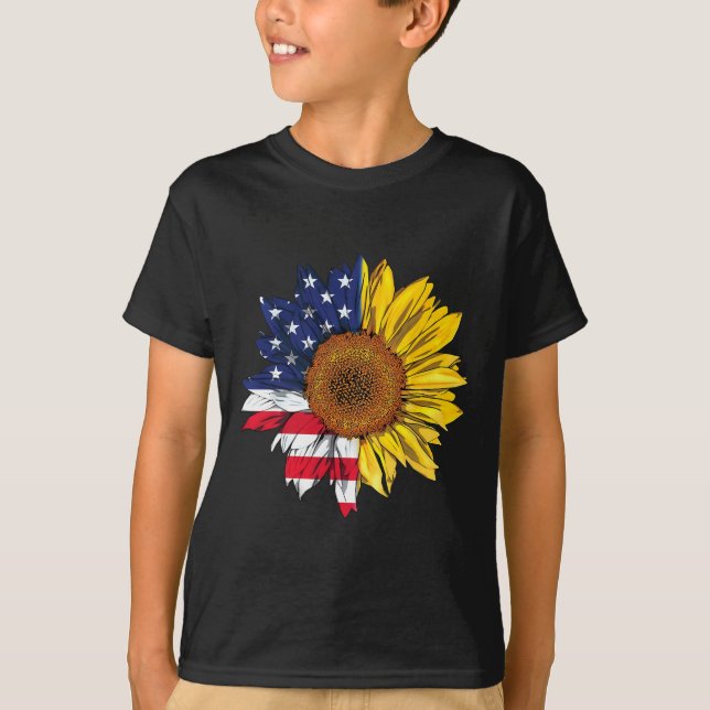 Camiseta Bandeira Americana Independência De Girassol 4 De  (Frente)