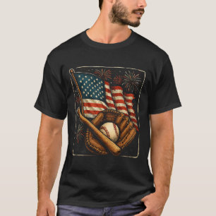 Camiseta Bandeira Americana Jogador de Beisebol Receptor Ar
