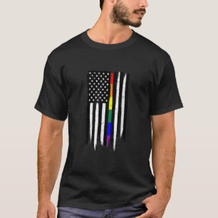Camiseta Bandeira Americana LGBT Orgulho gay Thin Line 