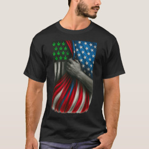 Camiseta Bandeira Americana Maconha 4 De Julho Engraçado Am
