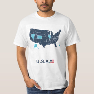 Camiseta Bandeira Americana Mapa Gráfico Patriótico