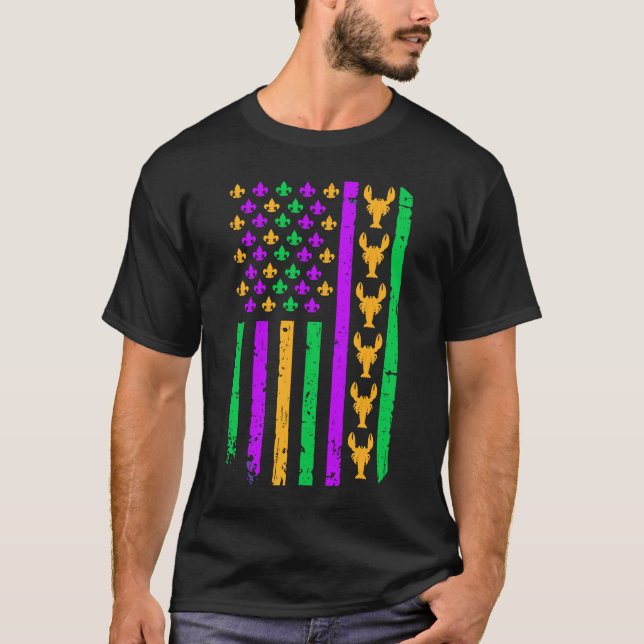 Camiseta Bandeira Americana Mardi Gras - Peixe-Aranha Para  (Frente)