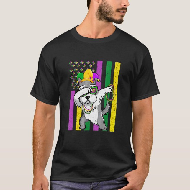 Camiseta Bandeira Americana Mardi Gras Schnauzer Festival P (Frente)