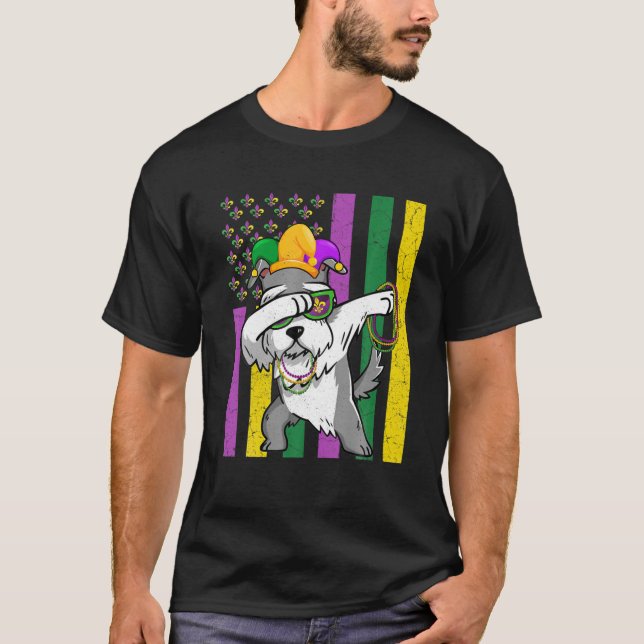 Camiseta Bandeira Americana Mardi Gras Schnauzer Festival P (Frente)