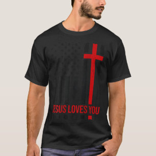 Camiseta Bandeira Americana Masculina Jesus Te Ama Fé Crist