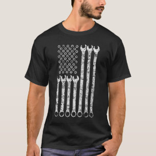 Camiseta Bandeira Americana Mecânica Wrench Gift Mens Women