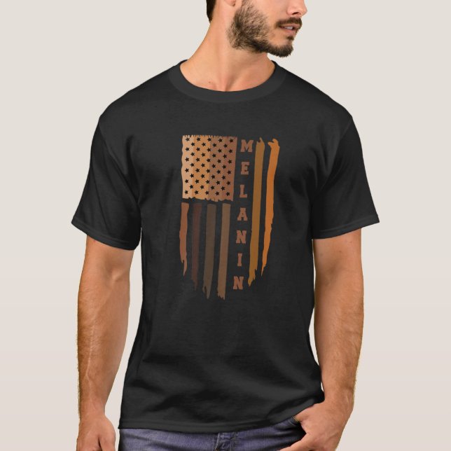 Camiseta Bandeira Americana Melanin - História Negra T , Me (Frente)