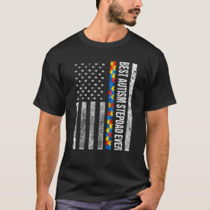 Camiseta Bandeira Americana Melhor Pai Adotivo de Autismo d
