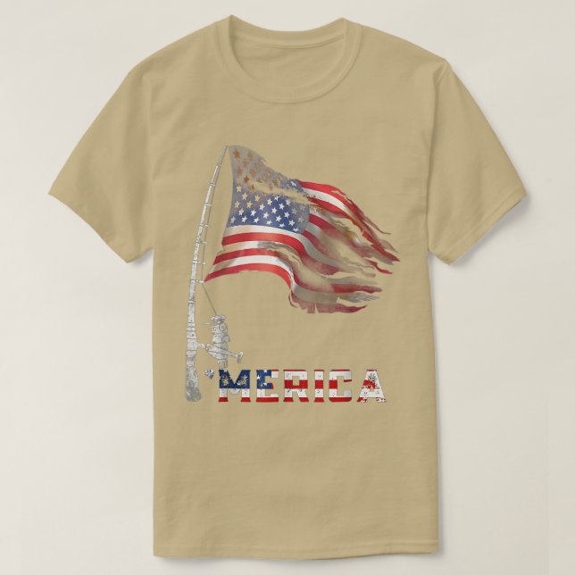 Camiseta Bandeira Americana Merica Pescador Patriótico 4 (Frente do Design)