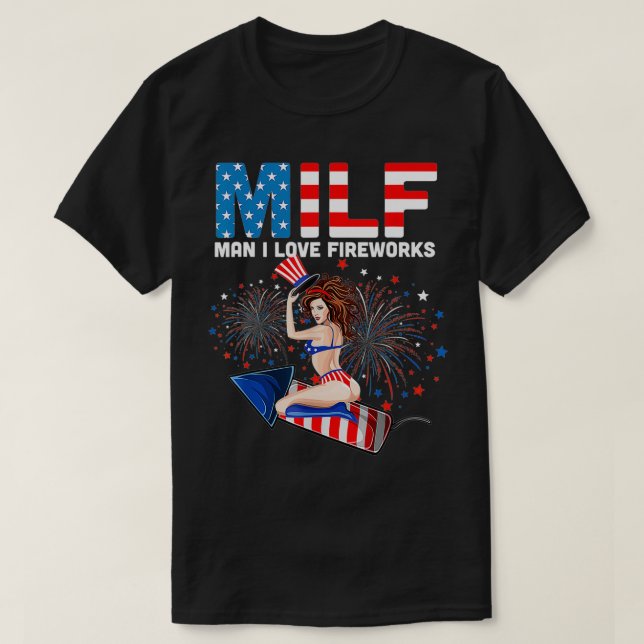 Camiseta Bandeira Americana MILF Man I Love Freedom 4 de ju (Frente do Design)