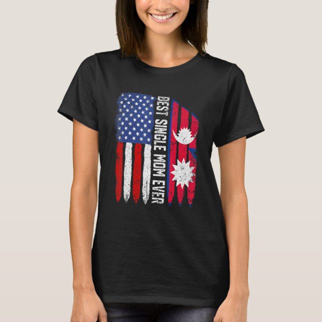 Camiseta Bandeira Americana Nepal Melhor Solteiro Mãe Algum (Frente)