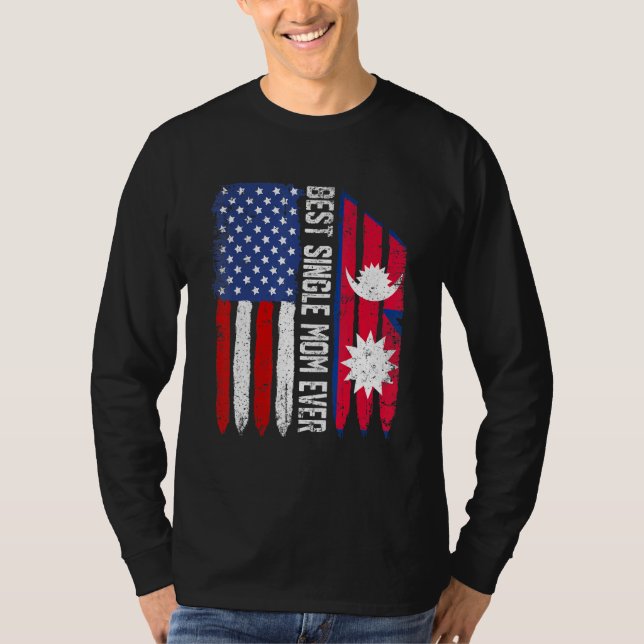 Camiseta Bandeira Americana Nepal Melhor Solteiro Mãe Algum (Frente)