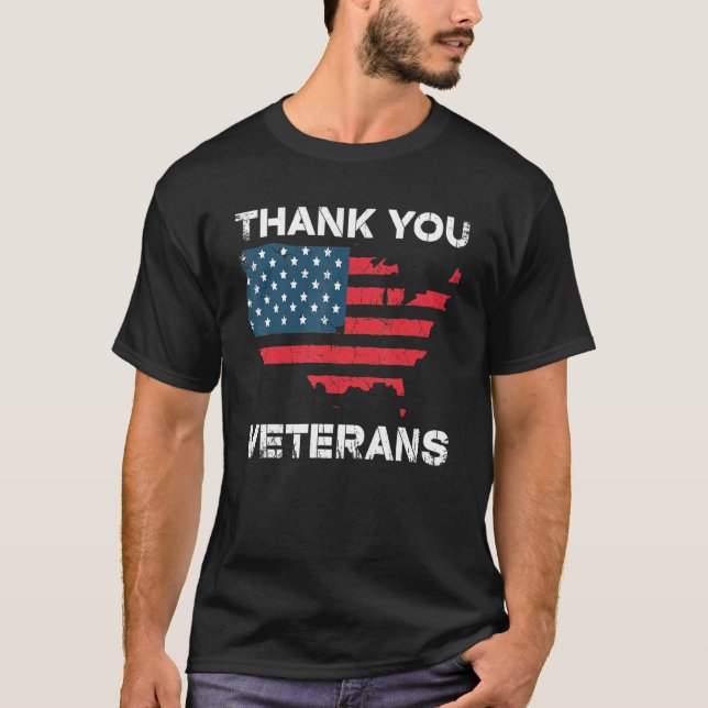 Camiseta Bandeira Americana Obrigado Veteranos, Dia dos Vet (Frente)