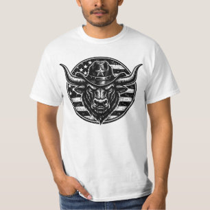 Camiseta Bandeira Americana Ocidental Touro Caubói Patrióti