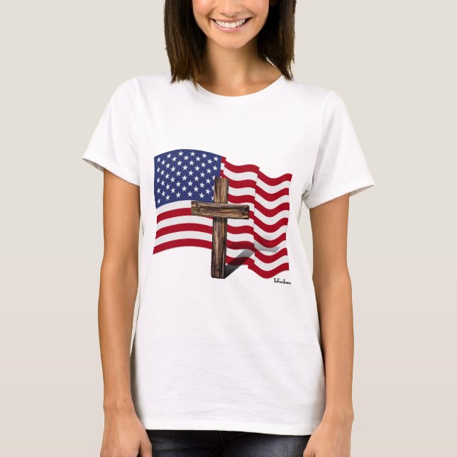 Camiseta Bandeira Americana Onda e Cruzada Inviolada (Frente)