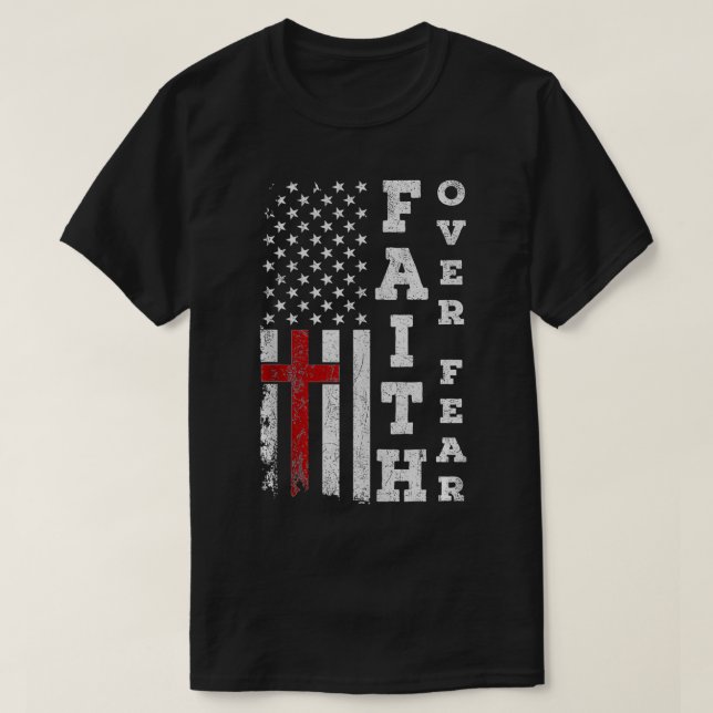 Camiseta Bandeira Americana Orgulha A Fé Cristã Sobre O Med (Frente do Design)