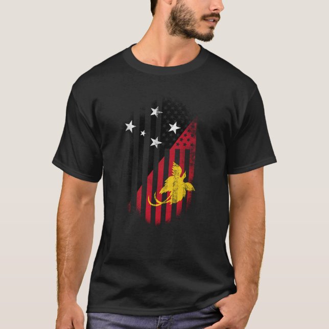 Camiseta Bandeira americana Papuá-Nova Guiné   e EUA do (Frente)