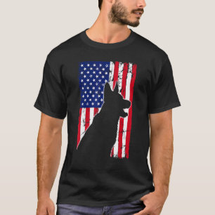 Camiseta Bandeira Americana Pastor Alemão Cachorro Pai Mãe