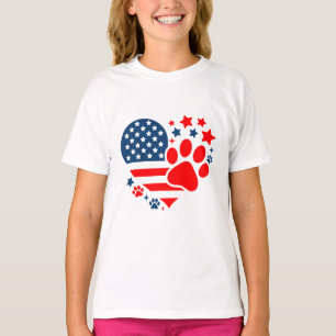 Camiseta Bandeira Americana Pata de Cachorro Coração Pet
