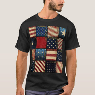 Camiseta Bandeira Americana, Patchwork Perfeitamente Padrão
