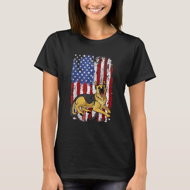 Camiseta Bandeira Americana Patriótica 4º De German shepher (Frente)