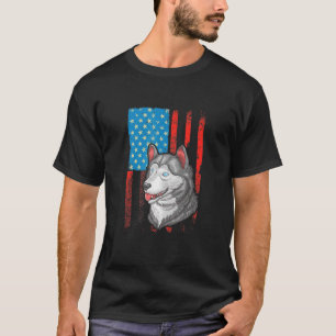 Camiseta Bandeira Americana Patriótica Cachorro Siberiano H